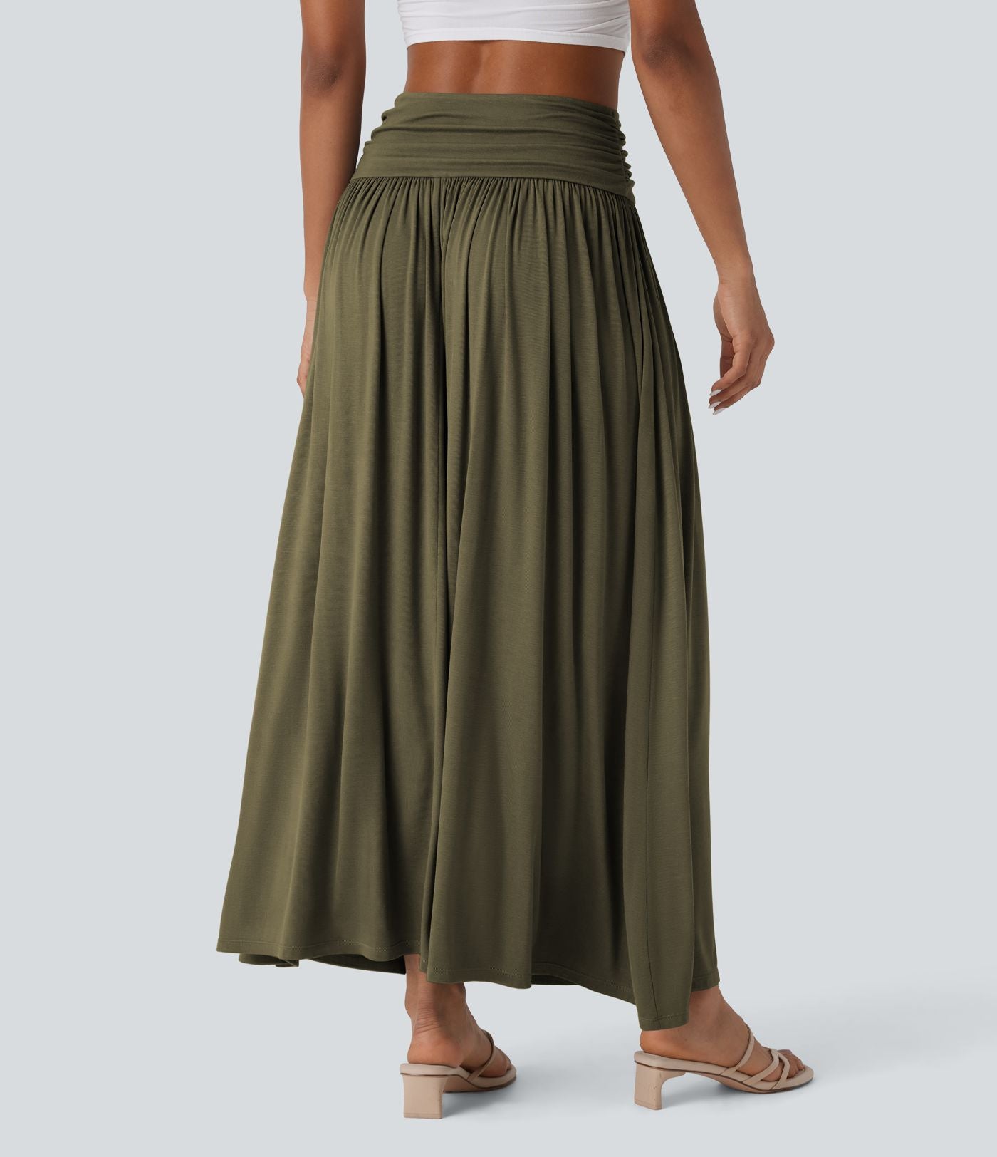 Jupe longue fluide froncée taille haute