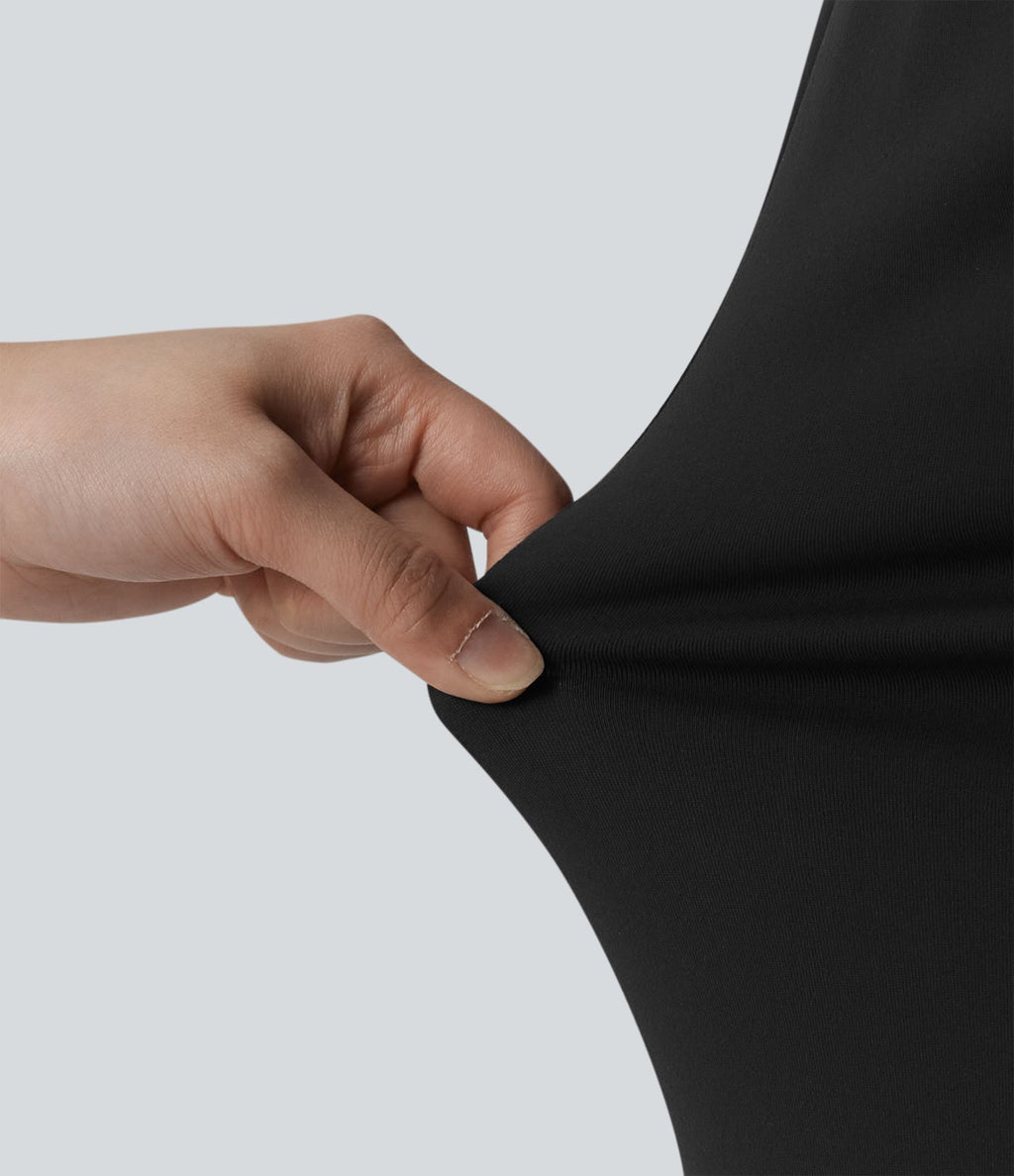 Robe midi col V manches longues froncée avec fente - Idéale pour le bureau