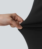 Robe midi col V manches longues froncée avec fente - Idéale pour le bureau