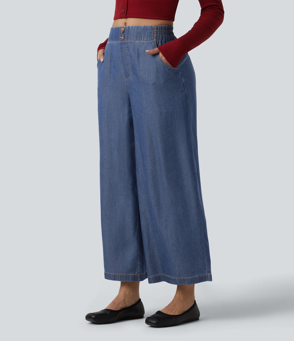 Jean 7/8 ample drapé en lyocell taille mi-haute avec poches