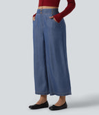 Jean 7/8 ample drapé en lyocell taille mi-haute avec poches