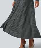 Robe longue fluide maille côtelée col henley manches longues