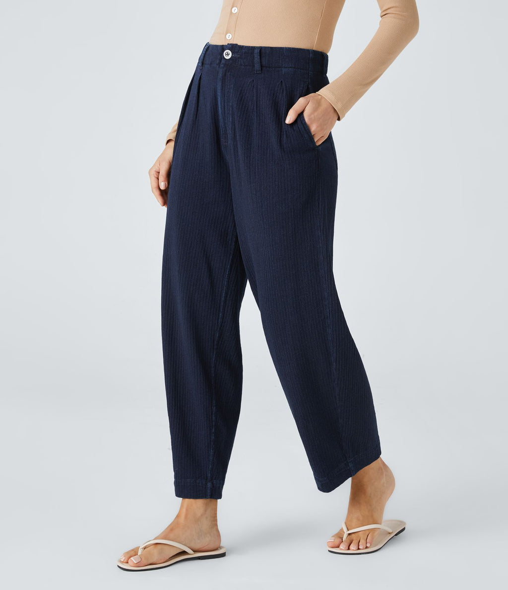 Jean carotte 7/8 casual délavé Halara Flex™ taille mi-haute avec poches
