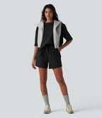 Short casual ample coton séchage rapide taille haute à cordon de serrage et ourlet fendu avec poches