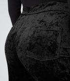 Pantalon en Velours Taille Haute avec Bouton Multipoches Droites