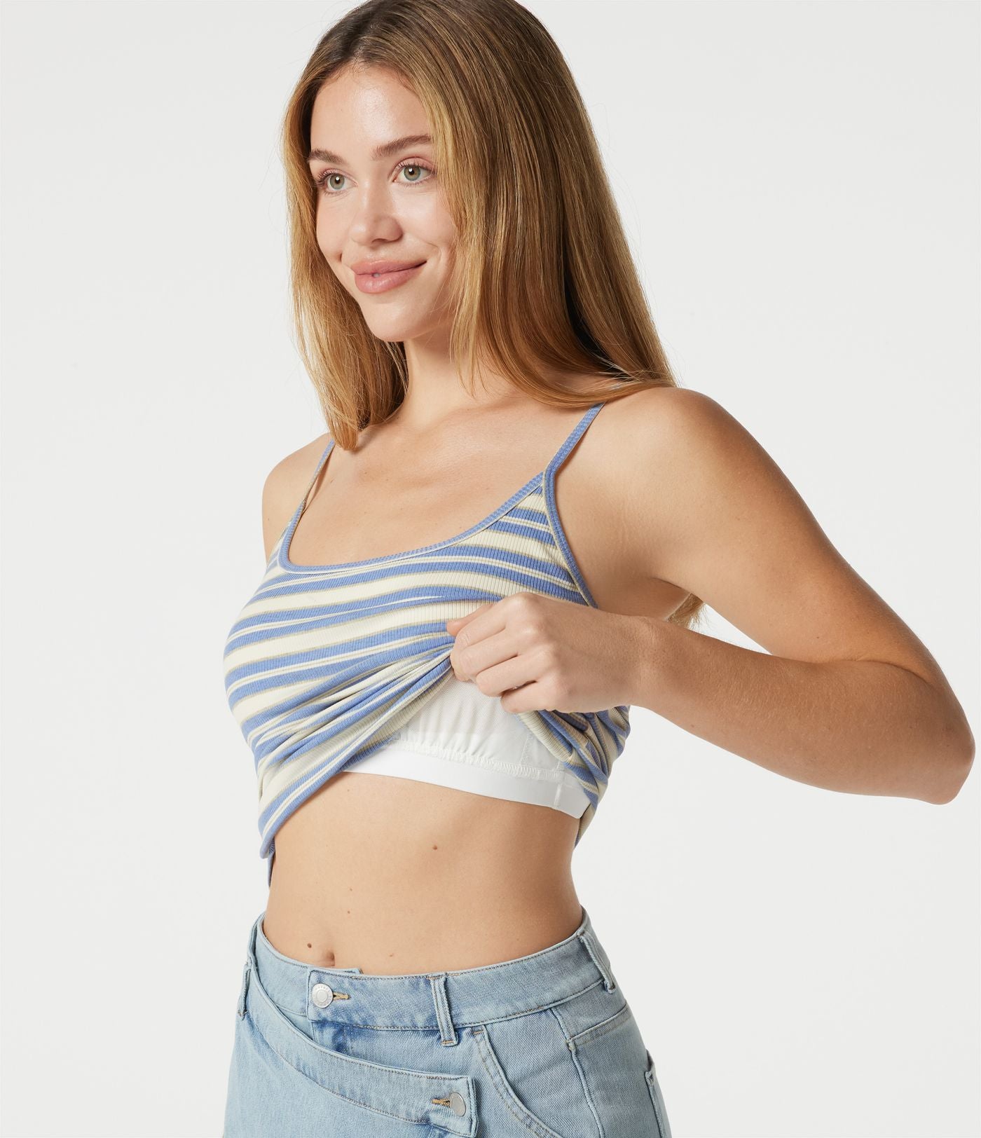 Débardeur casual en maille côtelée à rayures col U avec bretelles ajustables et brassière intégrée
