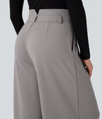 Pantalon de travail en crêpe à taille haute et jambes larges avec double ceinture et poches Halara Flex™