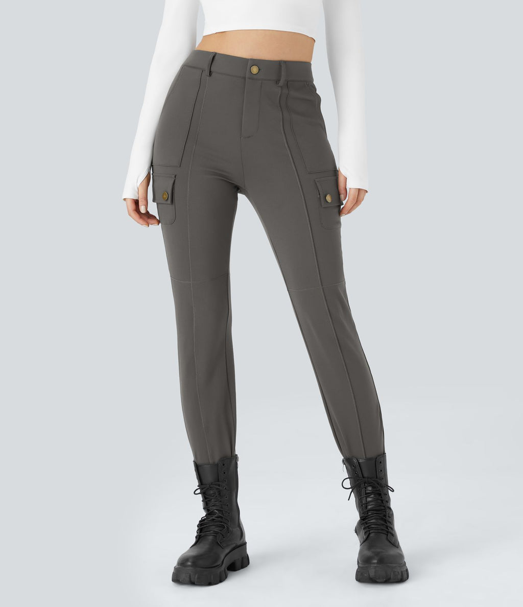 Pantalon cargo ajusté uni taille haute DayStretch avec poches zippées