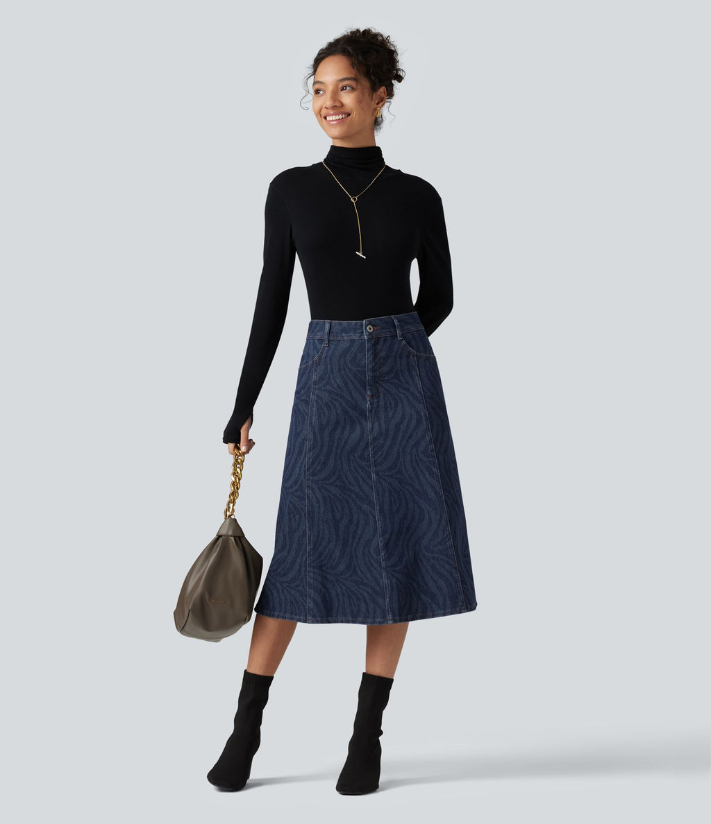 Jupe en jean midi casual Halara Flex™ taille mi-haute avec poches