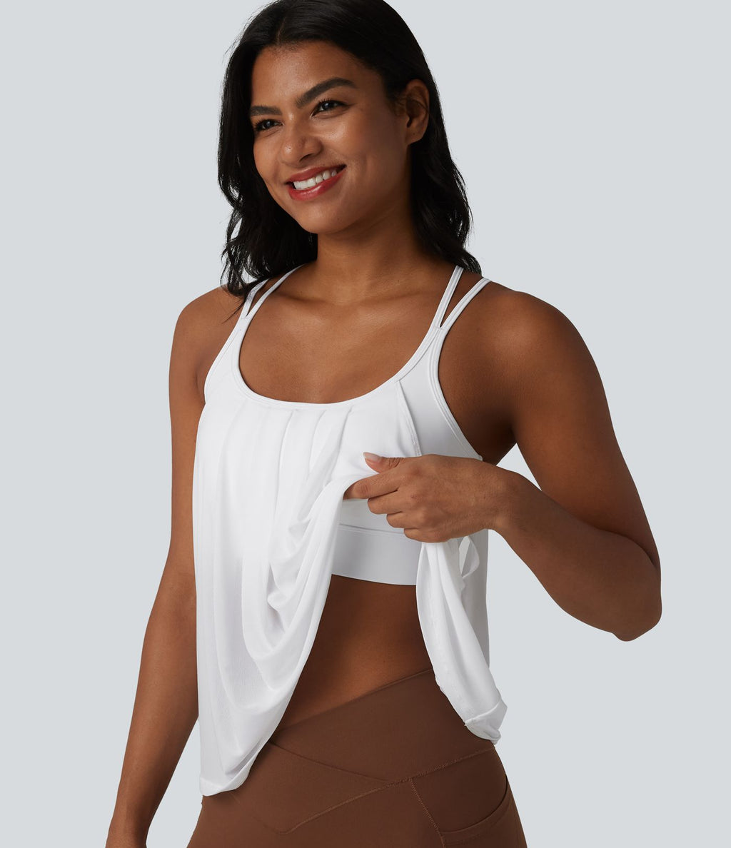 Débardeur de yoga plissé en maille contrastée avec soutien-gorge intégré