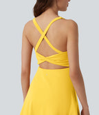 Robe sport danse mini 2-en-1 col V dos nu SoftlyZero™ Plush avec poches - Édition Easy Peasy