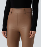 Pantalon polaire simili cuir extensible taille haute avec poches