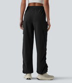 Jogging cargo de course taille mi-haute ajustable avec cordon de serrage, froncé, séchage rapide et poches