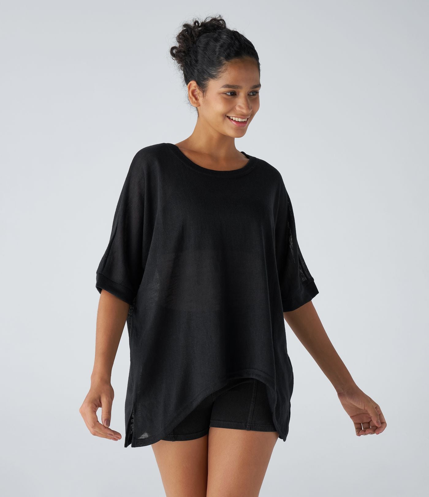 Top Casual Oversize Asymétrique Ourlet Fendu Transparent