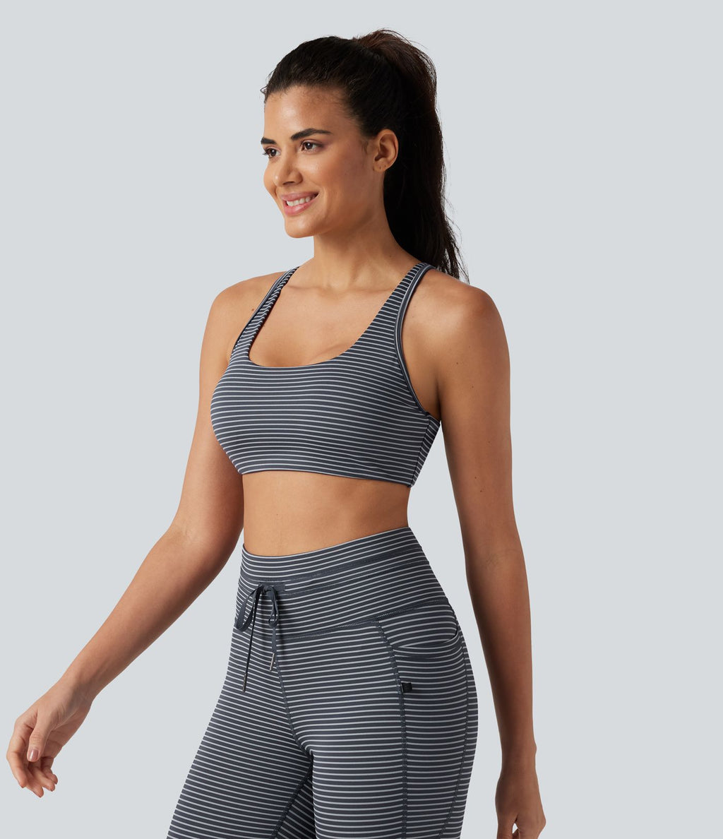Brassière de sport yoga soutien léger col U à découpes rayé bonnets A-C