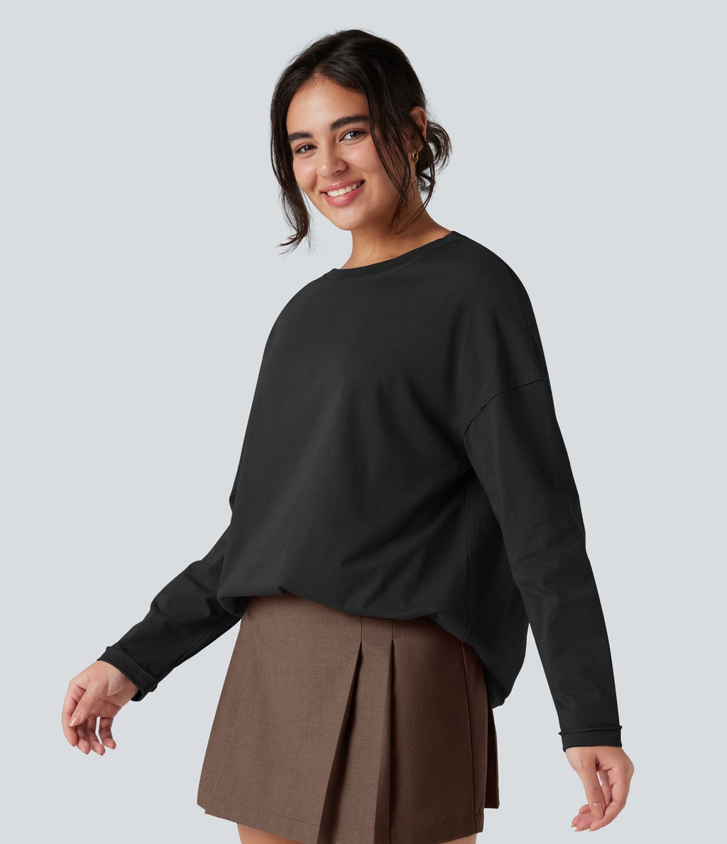 T-shirt coton oversize col rond manches longues