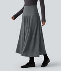 Jupe tailleur midi trapèze taille haute en maille côtelée