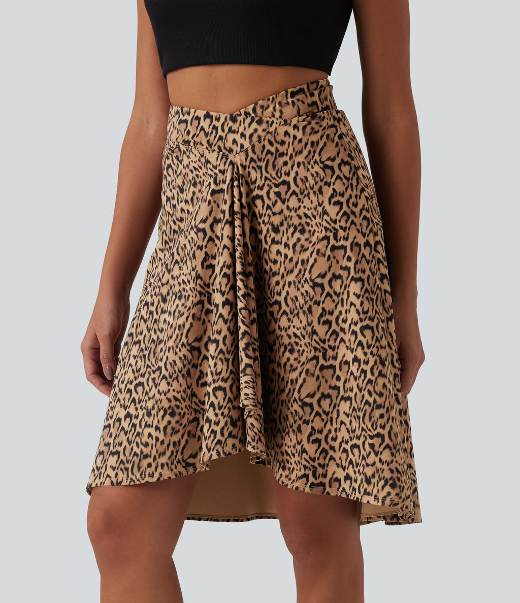 Jupe resort taille haute croisée ourlet asymétrique