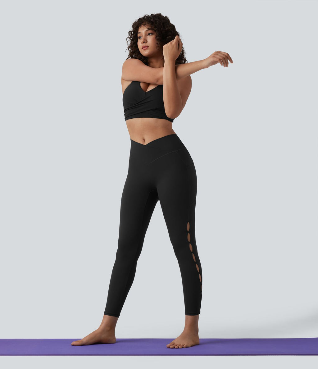 Legging de yoga SoftlyZero™ 7/8 taille haute croisée découpes avec poches - UPF50+