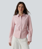 Chemise décontractée manches longues ourlet arrondi avec poche