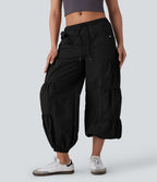 Jogging cargo décontracté parachute taille moyenne à cordon avec poches latérales et fronces