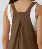 Salopette Casual Bretelles Ajustables Boutonnés Multiples Poches Plis et Tissu Gaufré