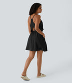 Breezeful™ Robe Casual Plissée à Bretelles Réglables Mini Dos Nu Découpée Poche Latérale Séchage Rapide