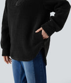 Sweat-shirt sherpa oversize à capuche et demi-zip avec ourlet arrondi et poches