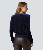 Top velours col rond manches longues