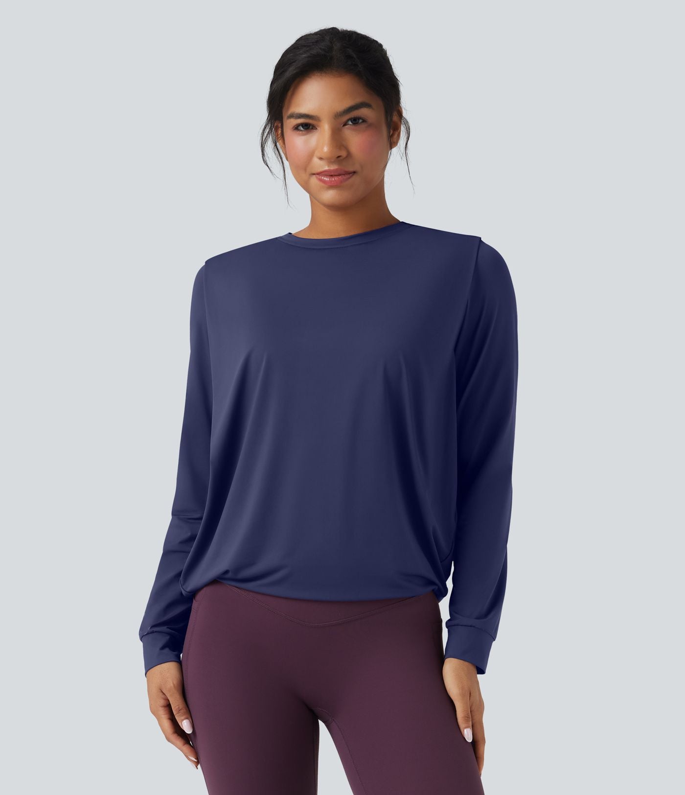 Haut de sport yoga col rond manches longues froncé - UPF50+
