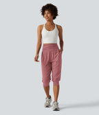 Jogging yoga corsaire chiné taille haute à fronces avec poches