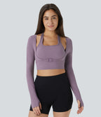 Softlyzero™ Plush Top Sport Yoga Manches Longues Trou pour le Pouce Dos Nu Col Halter