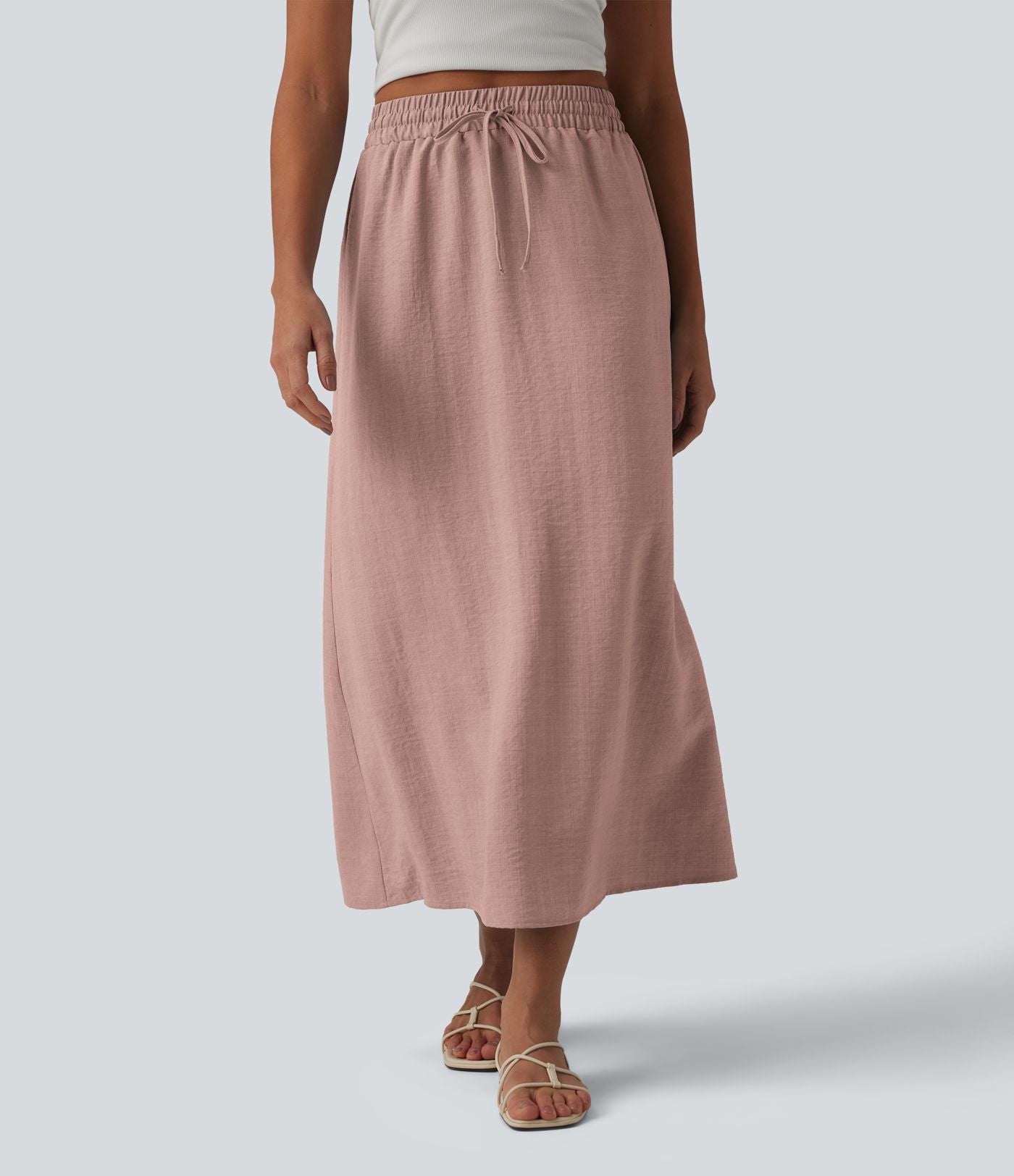 Jupe longue casual aspect lin taille haute avec cordon de serrage