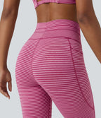 Legging de yoga rayé taille haute avec cordon de serrage et poches