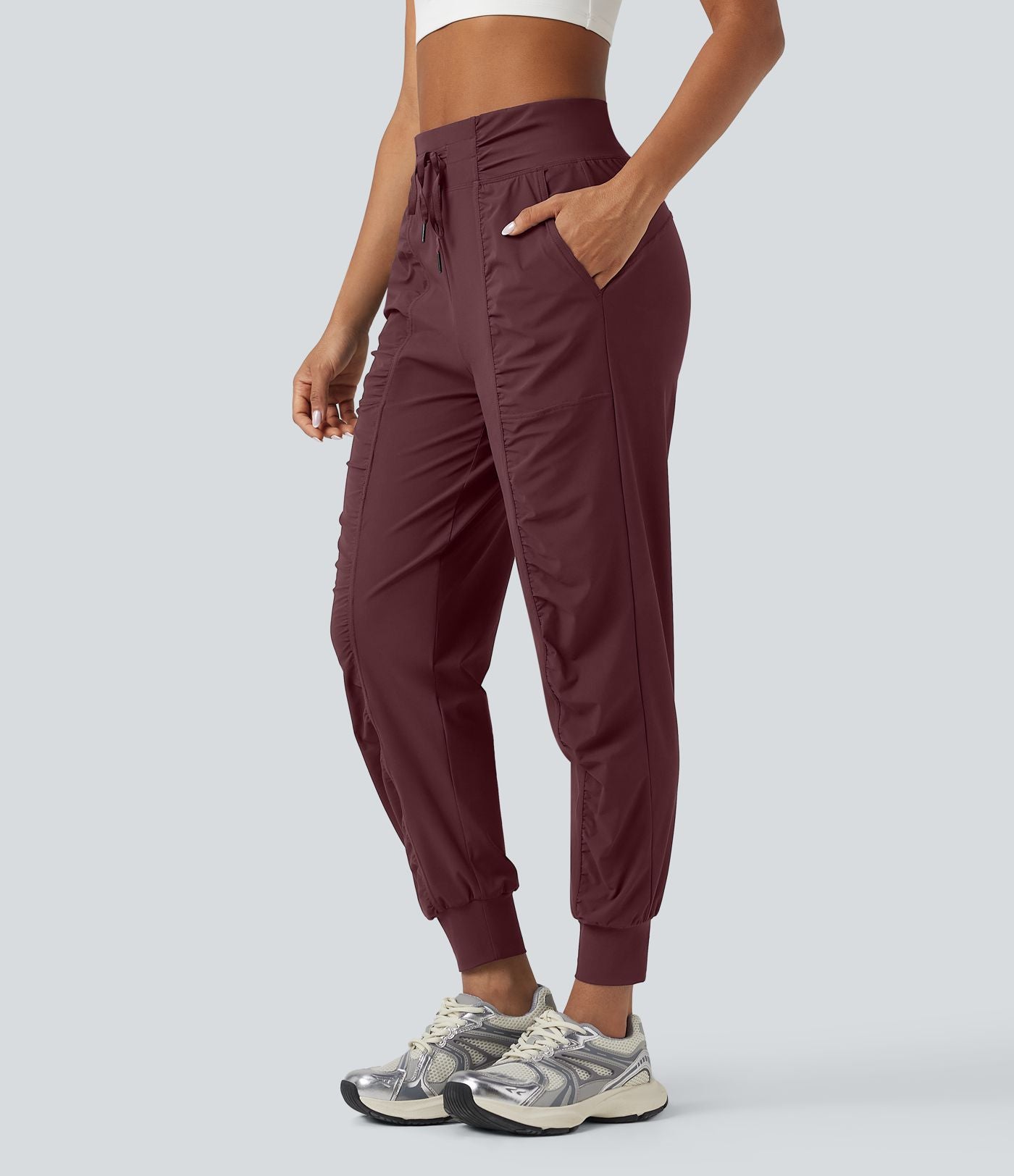 Jogging de danse fuselé froncé séchage rapide effet frais InstantCool taille haute avec cordon de serrage et poches, protection solaire UPF40+
