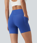 Short cycliste de yoga SoftlyZero™ 13 cm taille haute croisée avec poches et protection solaire UPF50+