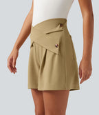 Short habillé taille très haute croisée avec poches, 10 cm