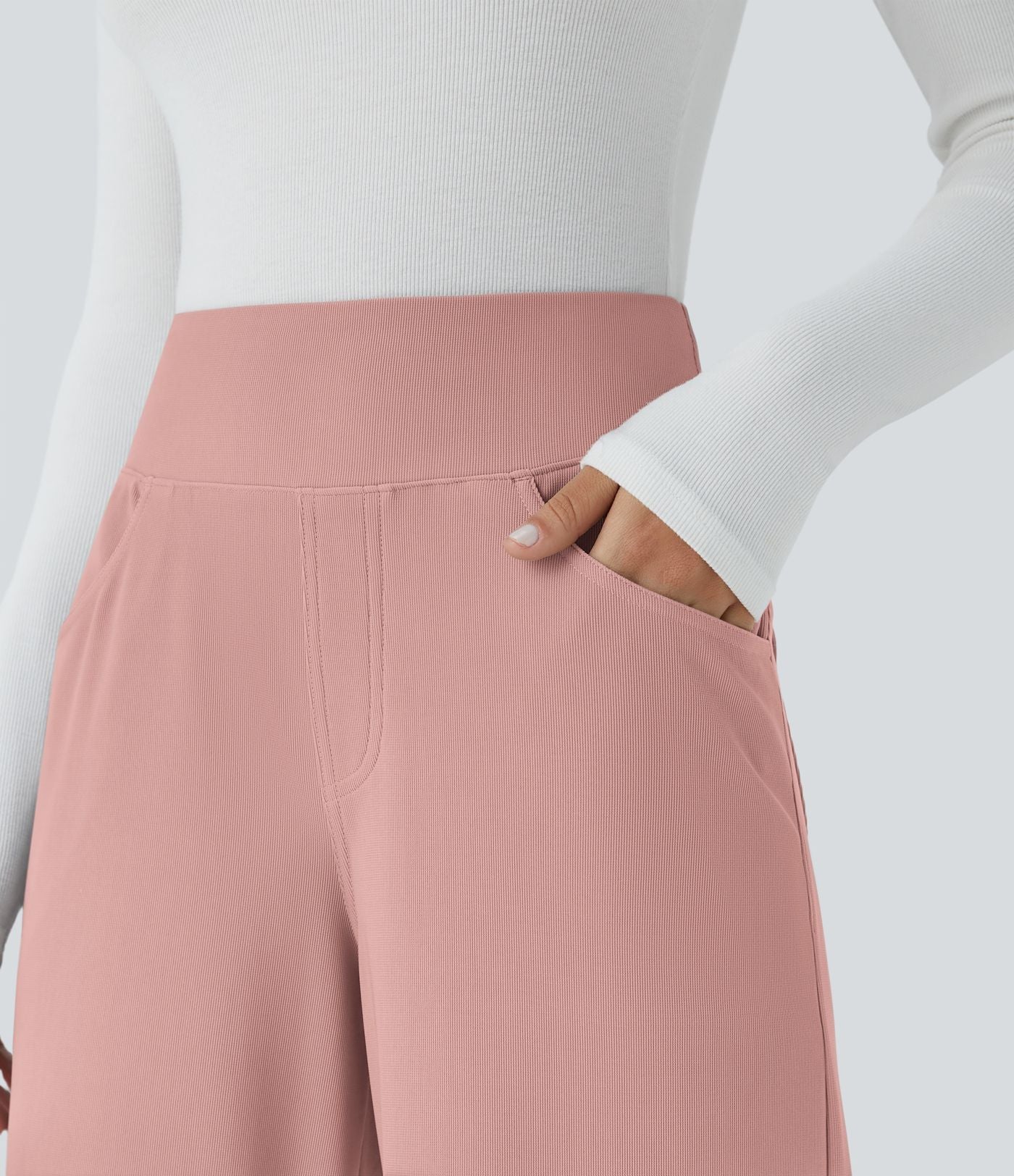 Pantalon tailleur large gainant taille haute en micro-gaufré avec poches Halara Flex™