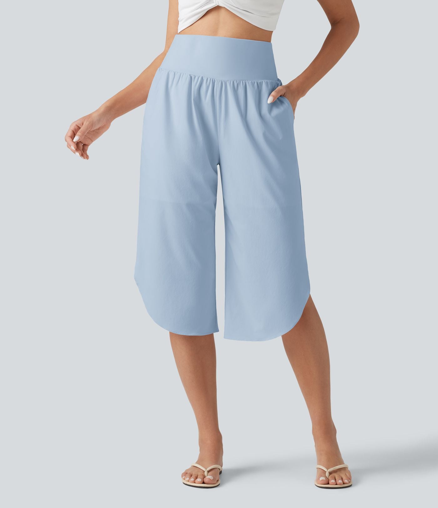 Breezeful™ Pantacourt taille haute ventre plat, ourlet arrondi, séchage rapide et poches
