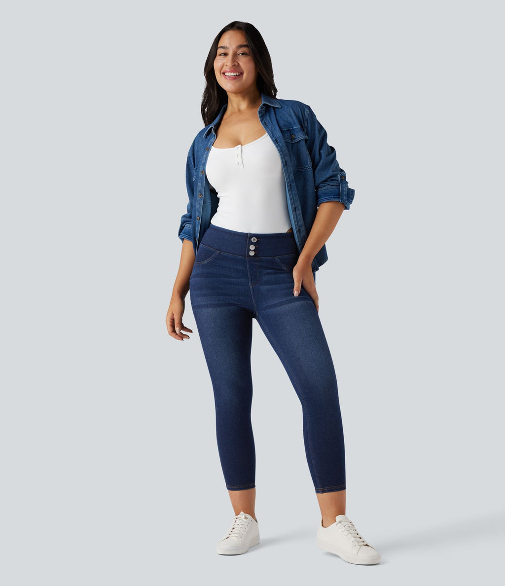 Halara Flex™ Denim Heat Legging denim casual 7/8 taille haute avec poches