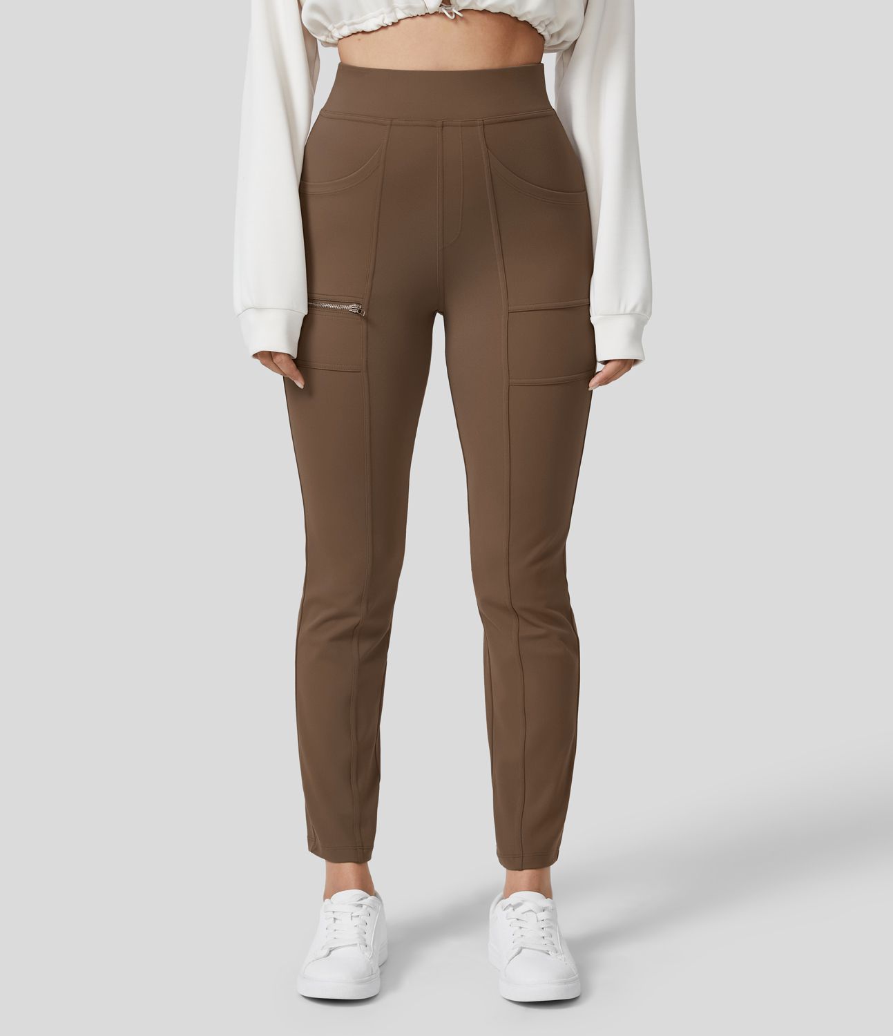 Pantalon ajusté taille haute zippé avec poches