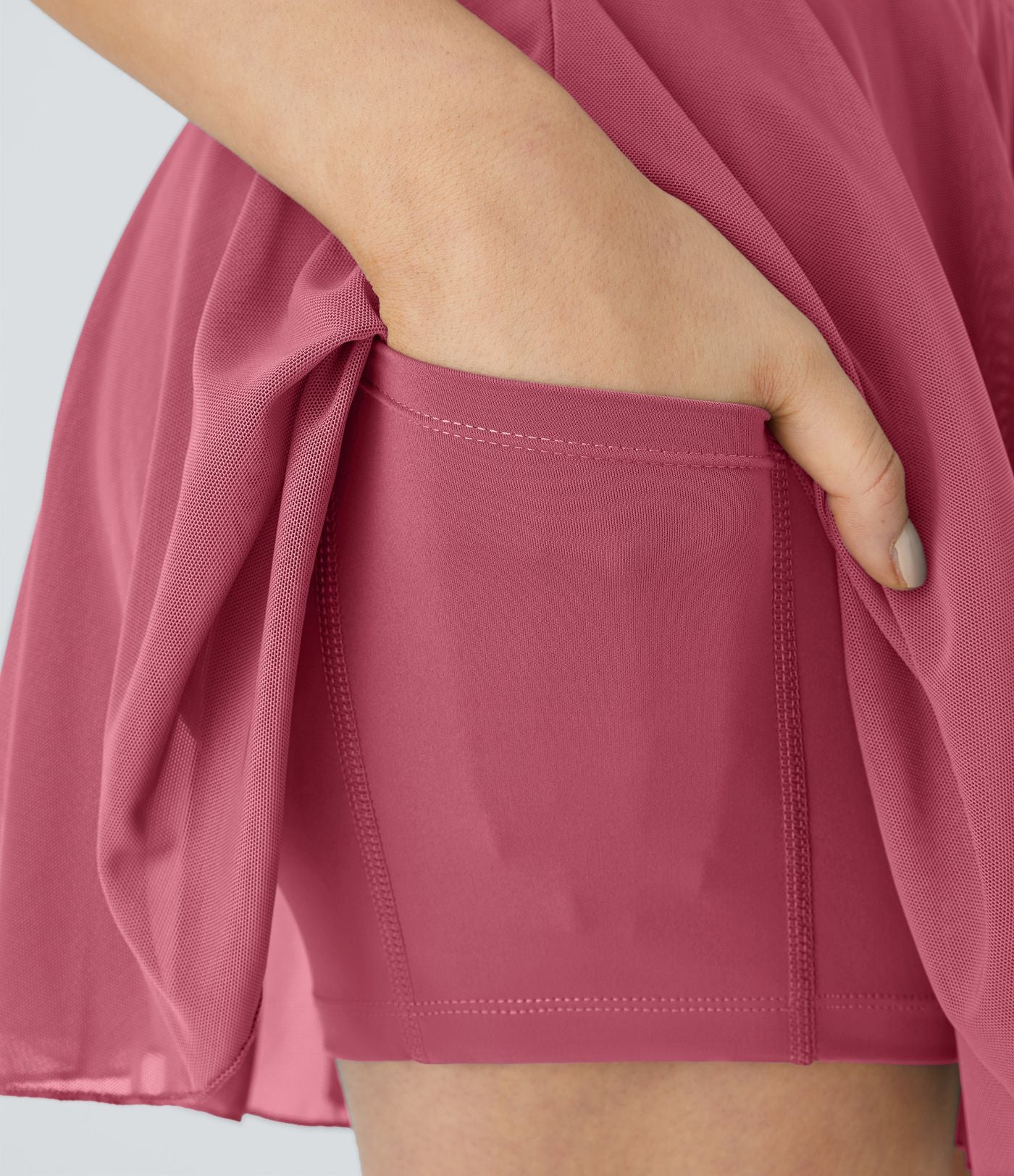 Jupe Casual Évasée Fluide 2 en 1 en Maille Contrastée Taille Haute Cordon de Serrage Poche Latérale