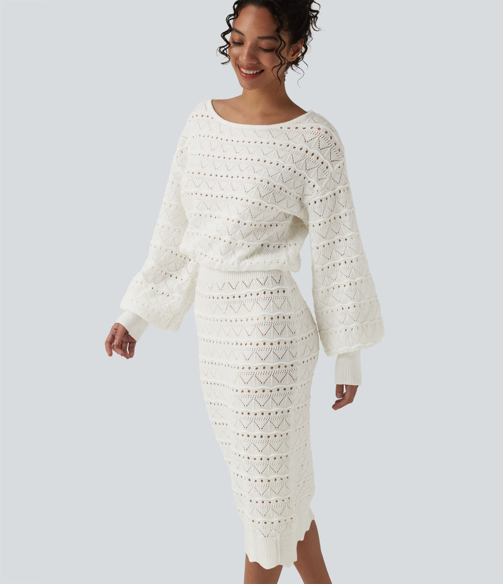 Robe pull midi casual col bateau à manches longues