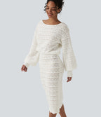 Robe pull midi casual col bateau à manches longues
