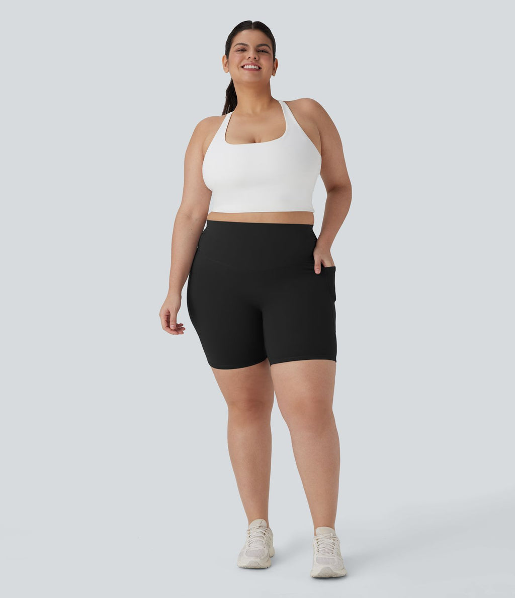 Short cycliste 17,5 cm d'entraînement gainant taille haute grande taille avec poches Halara UltraSculpt™