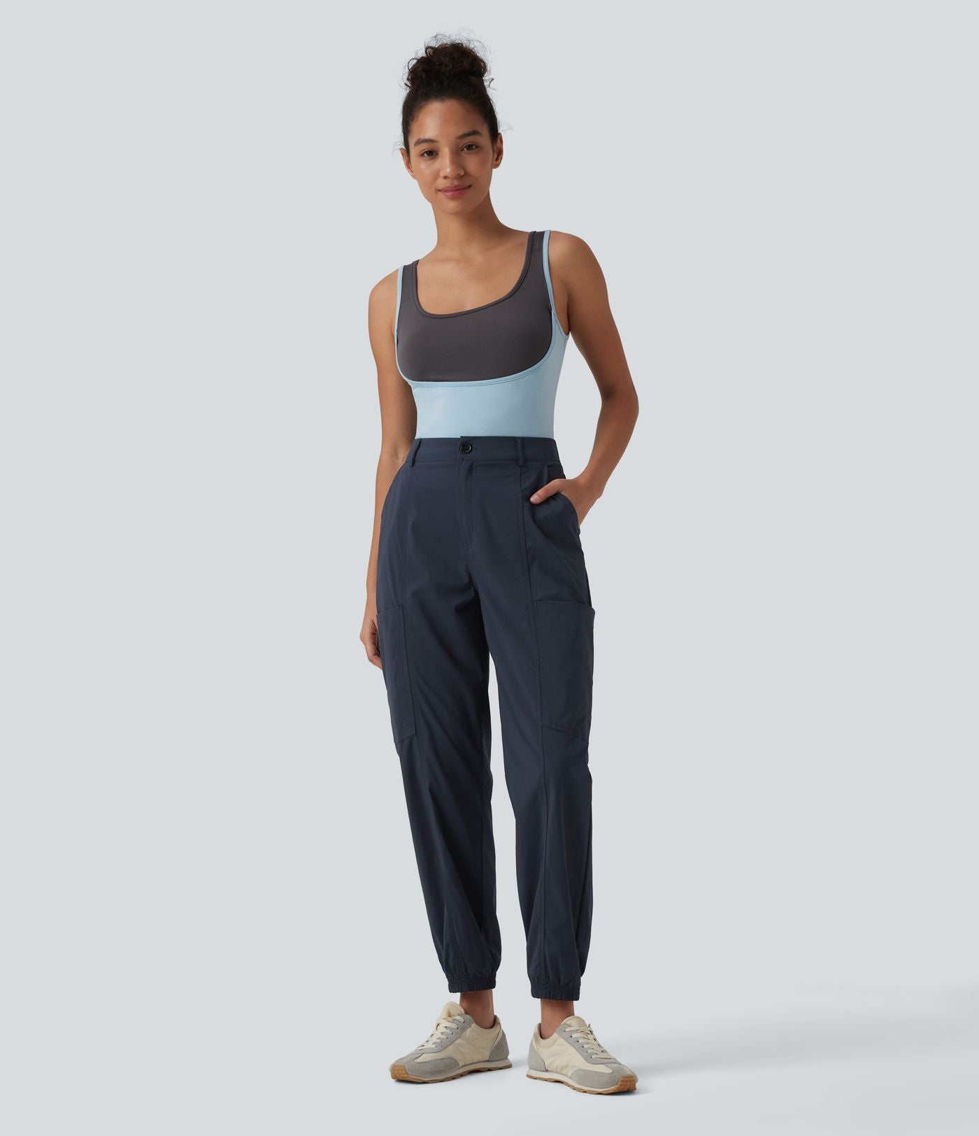 Jogging cargo casual taille mi-haute avec poches