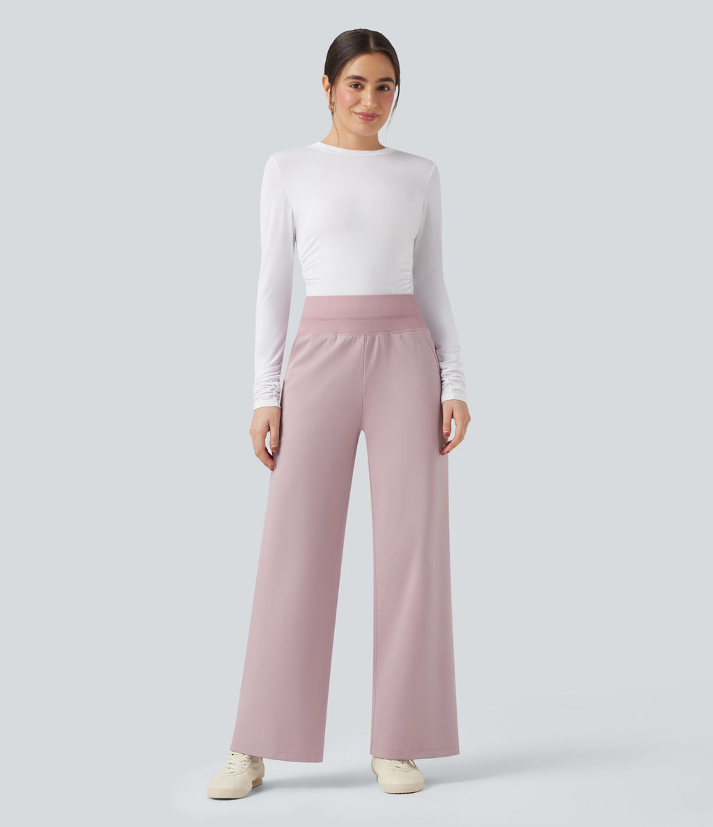 Pantalon polaire coupe droite taille haute avec poches