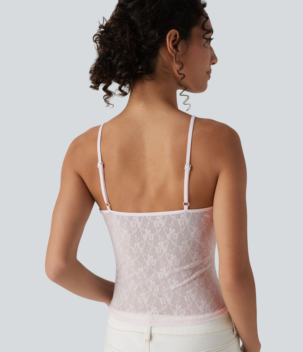 Débardeur transparent dentelle à motif floral