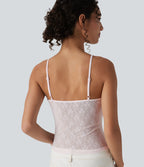 Débardeur transparent dentelle à motif floral