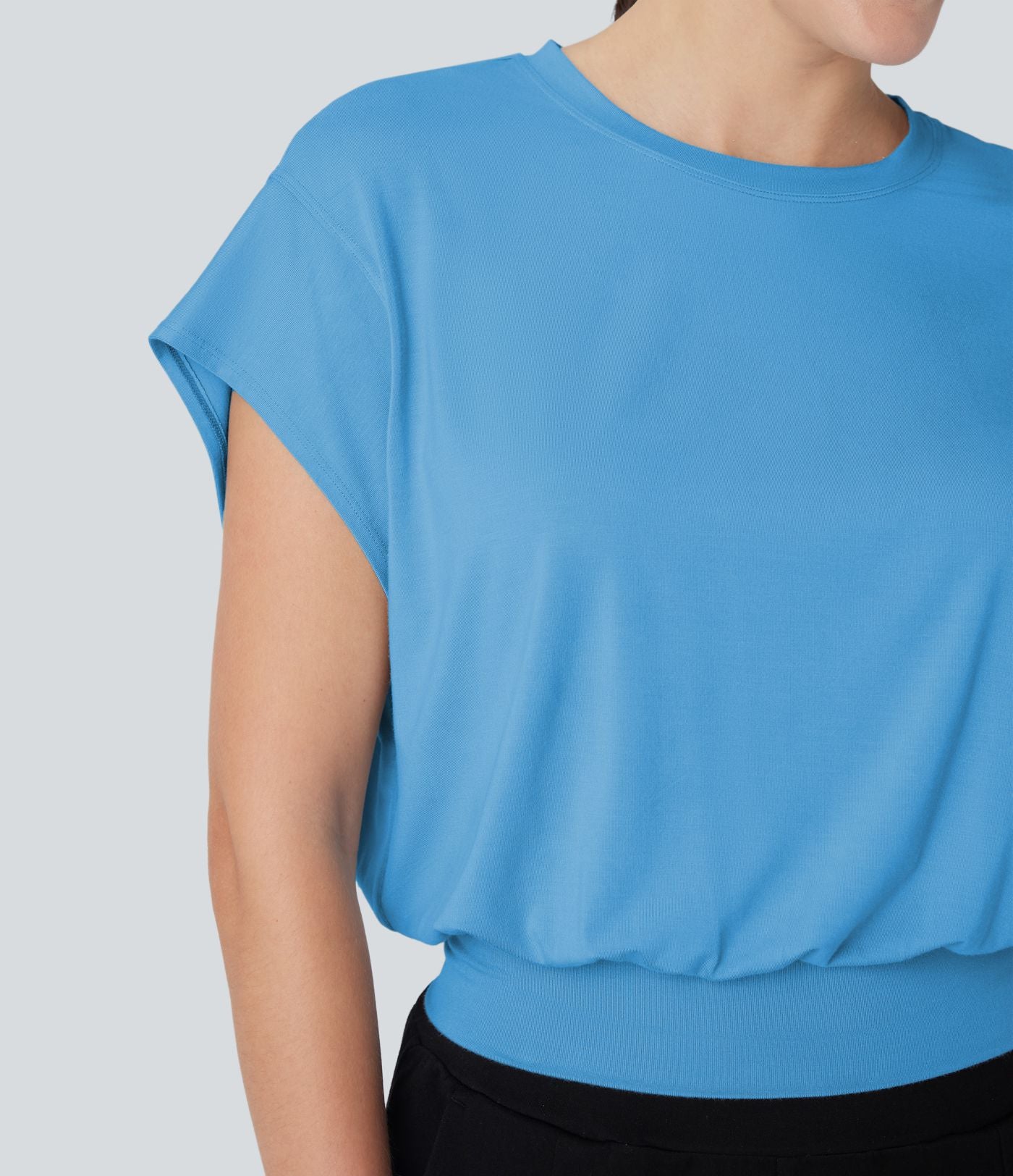 T-shirt de travail à col rond et manches chauve-souris courtes